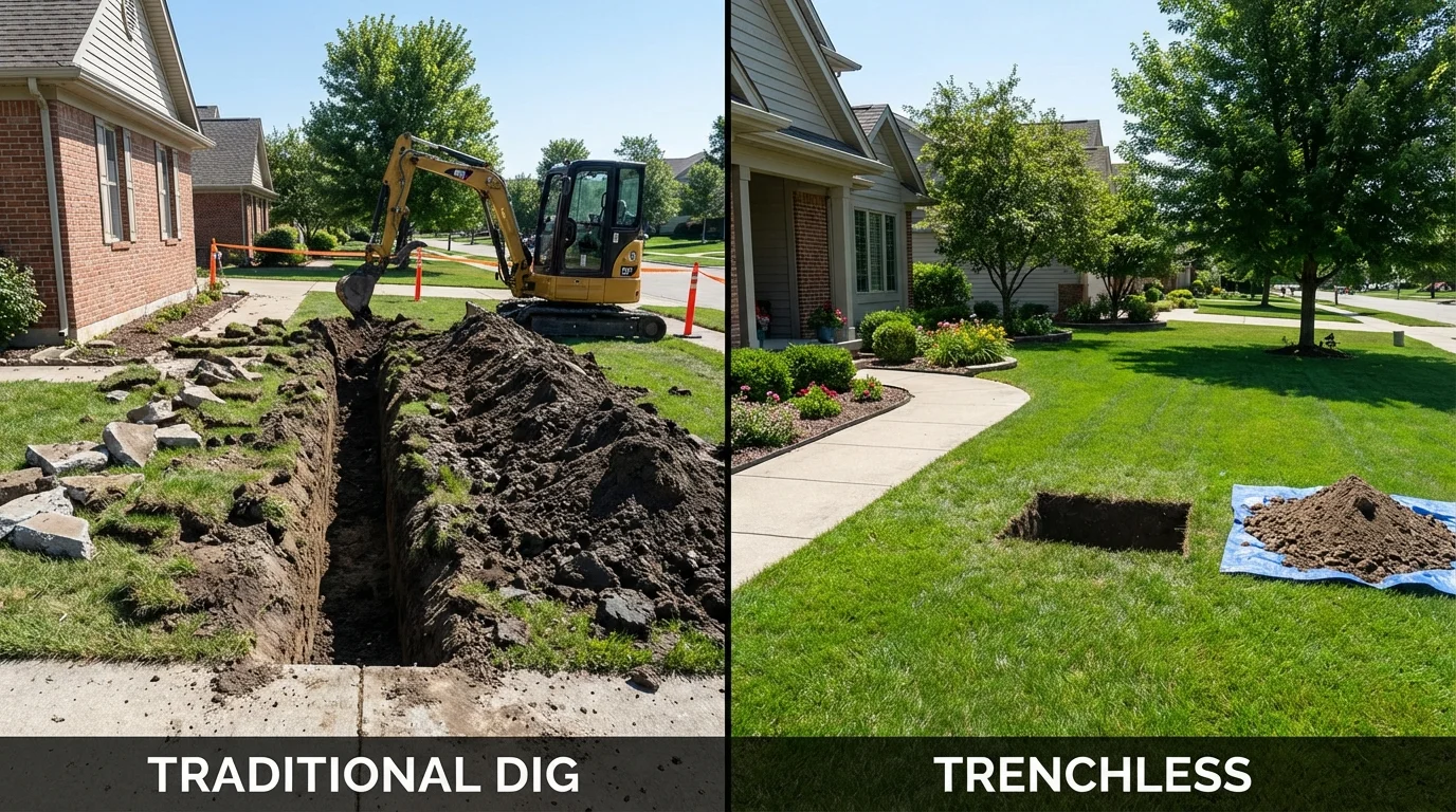 Trenchless sewer repair with minimal yard damage versus traditional excavation in Milton, NY